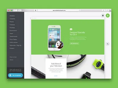 Module Framework bright call to action content features framework header landing page one page price tables template ui