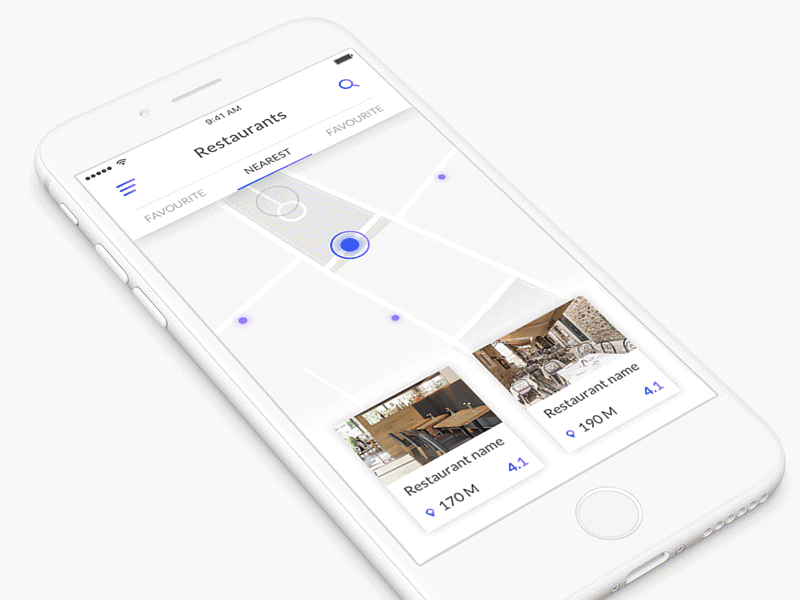 Restaurant finder app animation app clean gif minimal mobile motion principle ui
