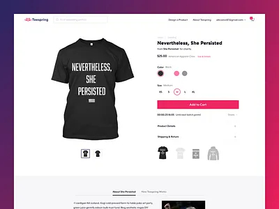 Product Page Vision campaign commerce nevertheless persisted product tee teespring ui ux web