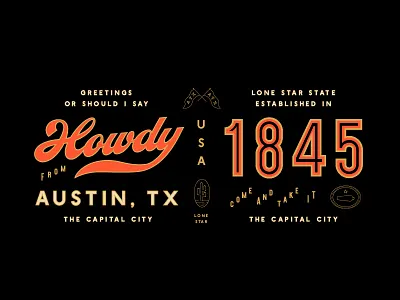 Howdy Ya'll austin badge badges design gold texas type typograhy vintage