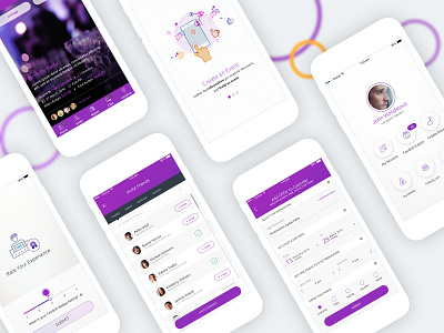 Social event organizer app screens application design event icons illustration marketing mobile screens social