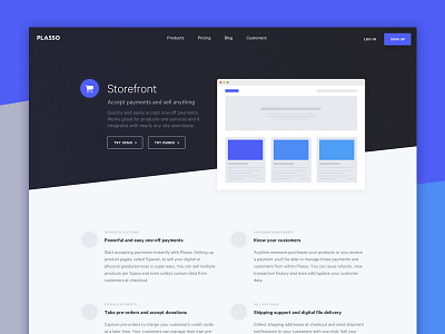Storefront - Plasso business landing page money portfolio sass service web design