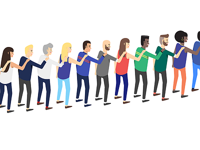 Characters design // À la queue leu leu arm black crowd man old people shoulder standing white woman young