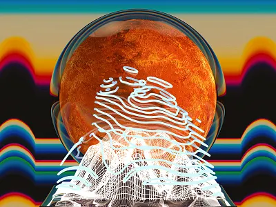 Light Mountains Miniature 3d color gradient grid lights miniature mountain planet render retro sphere