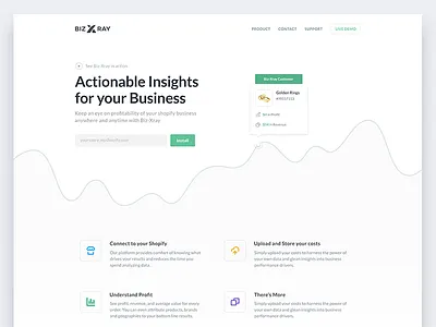 BizXray Homepage - WIP analytics business chart dashboard ecommerce flat green insights shopify ui ux