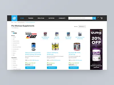 Supplement Category Page e commerce shop ui ux website