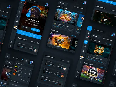 eSports Mobile Web Screens android app dark dashboard esports games gaming ios ladder lol mobile tournament