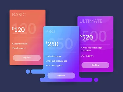 Subscription plans card color gradient money plan pricing table