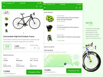 Bike (Bicycle) Rental App - Product Page app bicycle bike cards city ios maps mobile rental ui ux