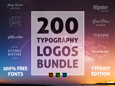 200 Typography Logos Bundle brand branding business clean font free font logo logos modern premade typekit typography