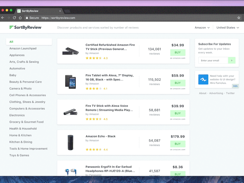SortByReview Website Responsive clean feed homepage responsive ui ux vue vuejs web webapp website