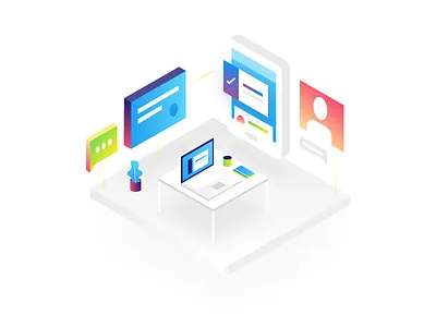Coder Isometric Illustration communication computer digital illustration gradient illustration illustrator iphone isometric isometric illustration landing page