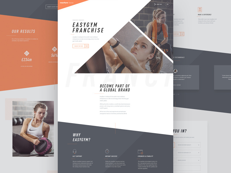 Example of Gym franchise landing page
