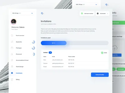 ntf invitations / stand info blue dashboard flat ui ux web