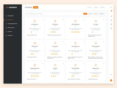 Web Dashboard - Contacts app avatar card cards contact contacts dashboard interface person ui user web