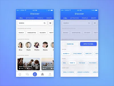 Discover Screen app card discover filters ios mobile tags user interface