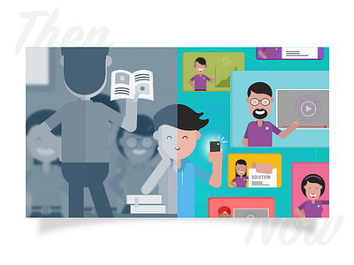 Education: Then & now 2d atulkhola branding characterset designdrug education flat illustration nift nift mumbai startup toppr