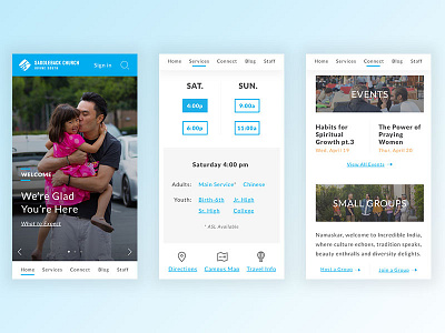 Campus Page campus church connect events mobile saddleback times location ui