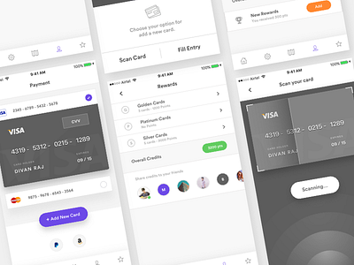 Payment & Rewards camera cart checkout credit card credits dashboard ios payment points rewards scanning ui