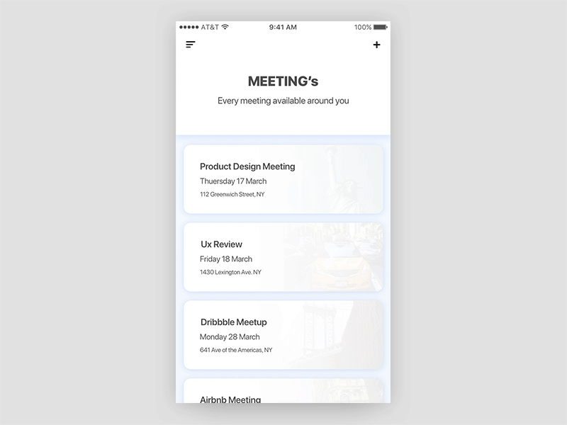 MEETING's - Menu Animation Concept | Free .prd #3 animation app clean freebie gif menu minimal principle ressource sketch ui ux