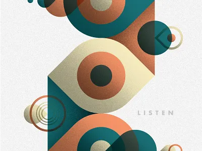 L I S T E N circle layers listen mezzotint simple shapes texture