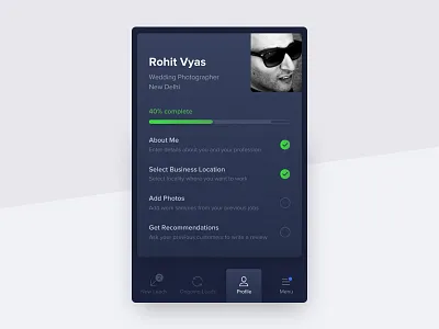 Partner profile visual exploration dark dribbble profile urbanclap visual