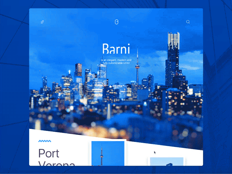 Urban nightscape display app blog clean colors grid purple type typography web