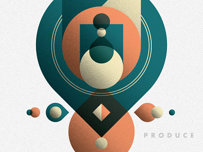 P R O D U C E circle layers listen mezzotint simple shapes texture