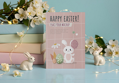 Free Easter Card Mockup branding bunny card easter easter mockup free mockup holiday mockup paper postcard poster stationary