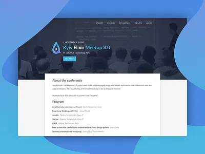 Website for Kyiv Elixir Meetup conference elixir gradient meetup simple website
