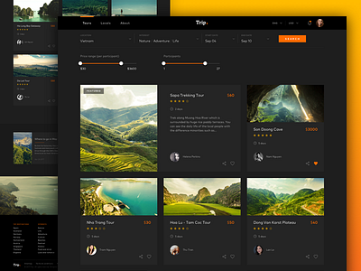 Trip. - Listing (Dark) dark dark ui listing nature orange sketch travel trip ui ux web design