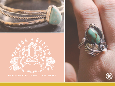 Rock + Bezel Branding artisan brand branding crystals gem gemstone jeweler jewelry logo silver traditional