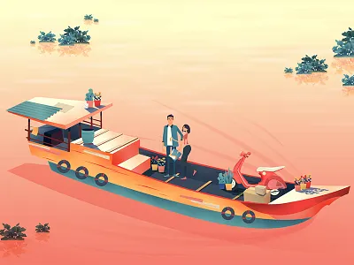 Floating animation motion boat couple glowing studio glowingstudio lovestory pink river video production