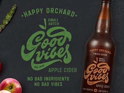 Good Vibes Apple Cider bottle craft font lettering octagonal organic retro tasty textured type typeface vintage