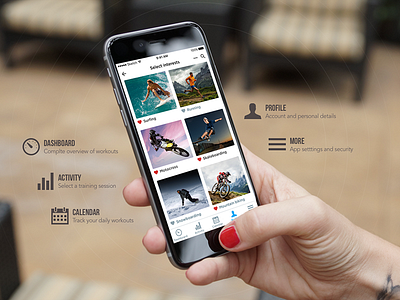 Select a workout - product tour 095 activity app calendar dashboard fitness health profile sports workout
