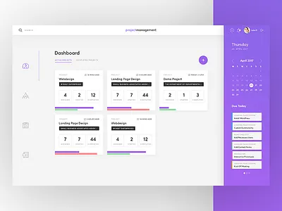 Project Management Dashboard admin backend calendar clean dashboard flat management notification project saas sidebar task