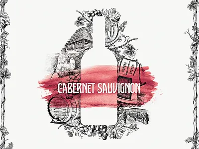 Local Winery Poster bottle cabernet nature poster sauvignon sketch traditional vineyard wine