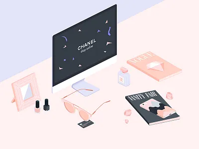 Vanity chanel diamond glasses illustration iso isometric luxury vogue
