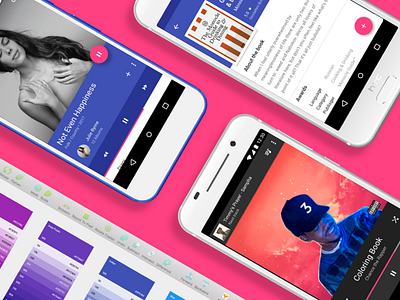 Material Design kit android bright bright color discover feed media player playlist sketch ui