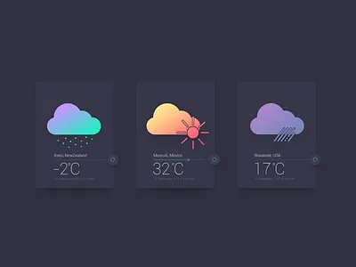 Weather cards card dark icon rain snowy sunny temprechure ui weather