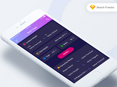Bus Ticket Booking App UI - Free Sketch File app design booking app dribbble best shot free sketch freebie ios mobile app popular ui ux