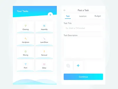 Create Tasks app company create grid list mobile task ui ux
