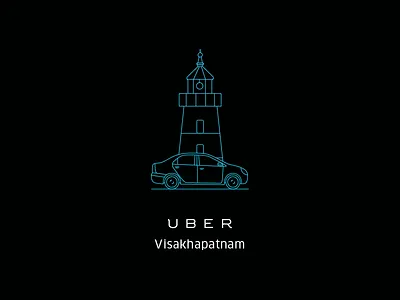 T-shirt for Uber beach cab car city illustration lighthouse outline stroke tee uber vizag