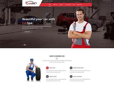 Carspa – Car Wash & Workshop PSD Template $1.00 auto auto polish auto wax car dealer car glassing car polish car polishig car repair car service car wash car waxing workshop