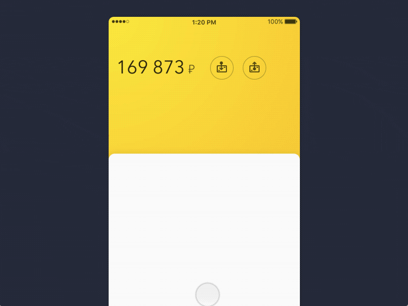 Wallet App account animation bank ios map mobile money operations wallet yellow