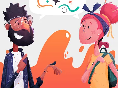 Conversational friends backpack bandana characters chat conversation friends glasses happy talking