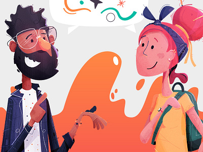 Conversational friends backpack bandana characters chat conversation friends glasses happy talking