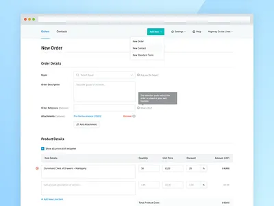 Yordex – Add New Order – Web App add new application fintech flat form light product design saas startup ui ui design web app design