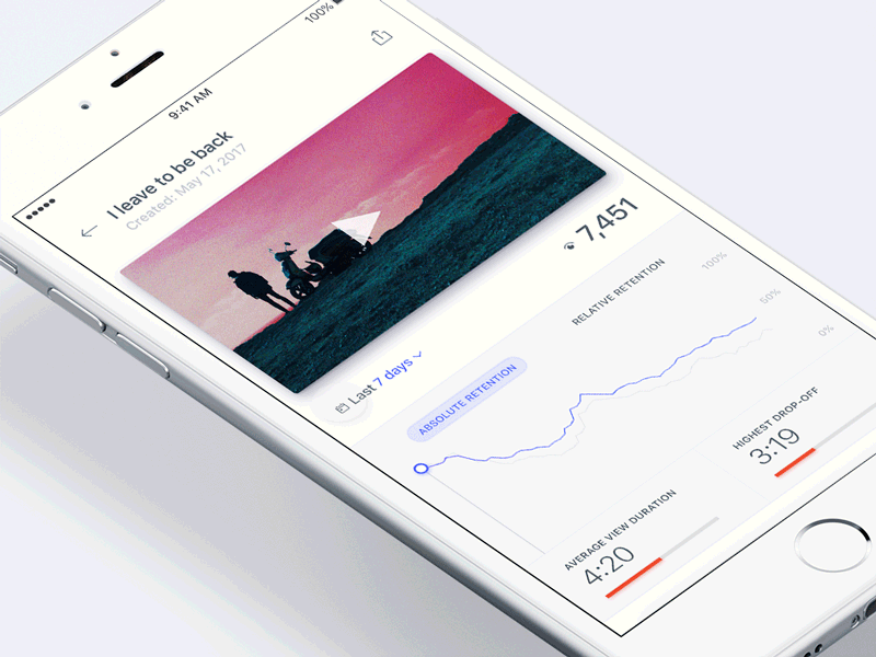 Video Manager animation charts clean ios minimal mobile player prototype ui ux video video player