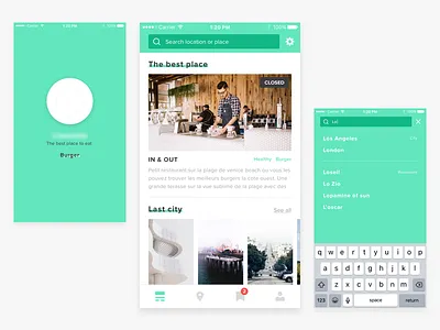 Cookmap - Mobile app food list restaurant search simple sketch splash tapbar ui ux white